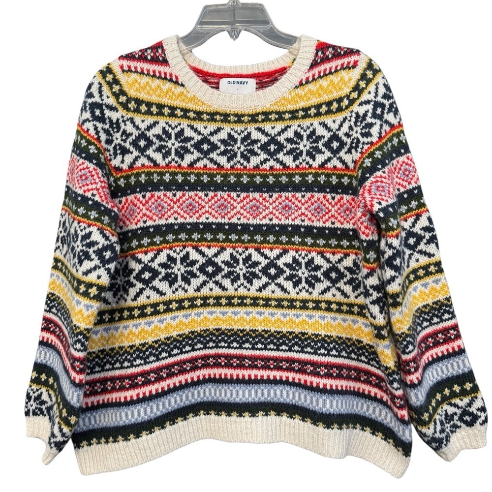 Old Navy Multicolor Patterned Crew Neck Sweater